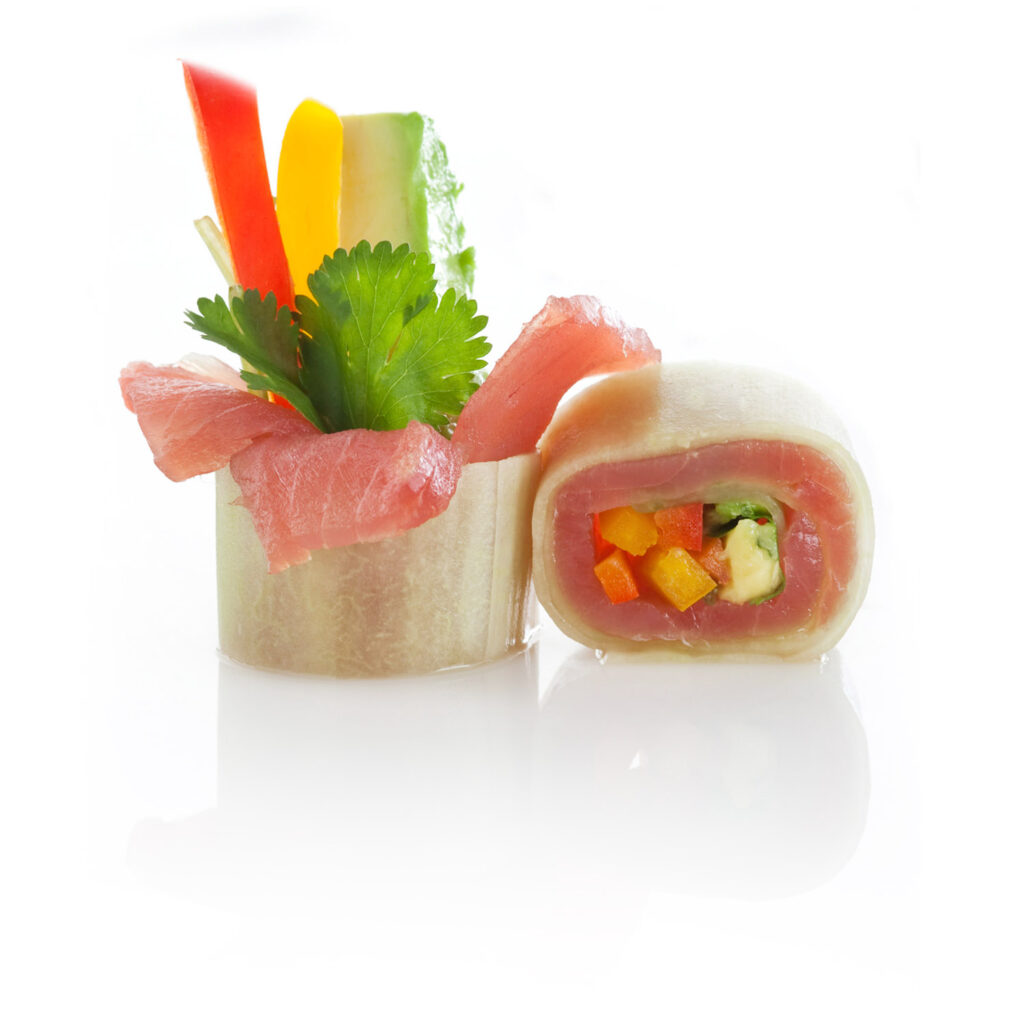 packshot produit sur fond blanc, de sushi
