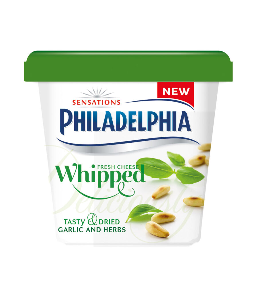 packshot produit sur fond blanc, d un packaging philadelphia basil and pines nuts