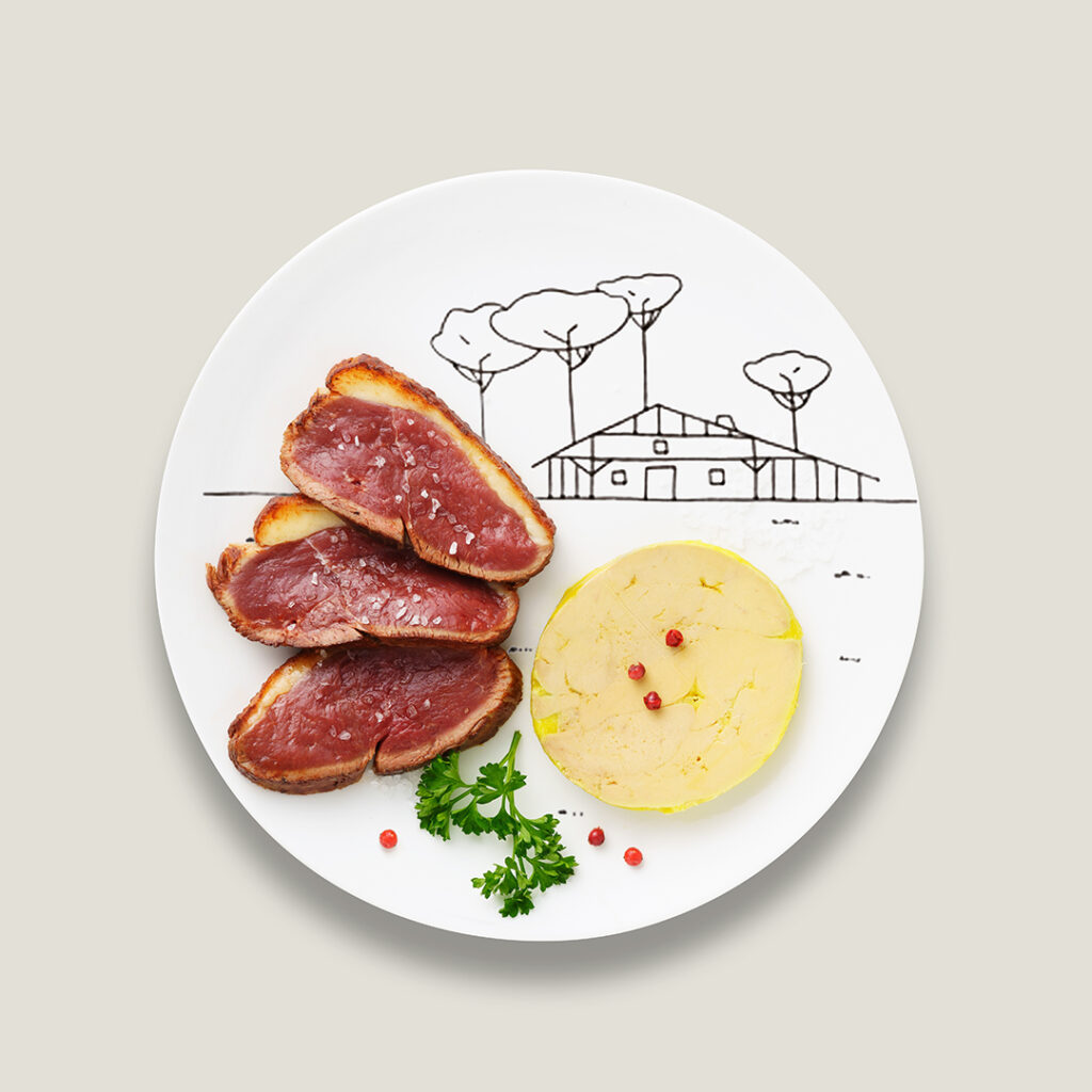 packshot produits sur fond blanc d une assiette de magret de canard pour qualite landes